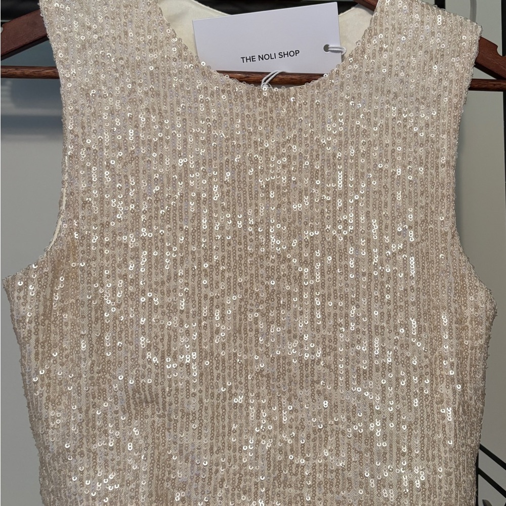The Noli Shop Sequin Sleeveless Top - Champagne